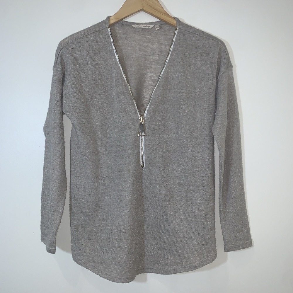 Soft Surroundings Sweater Small Beige Valentina Gold Oversized Zipper